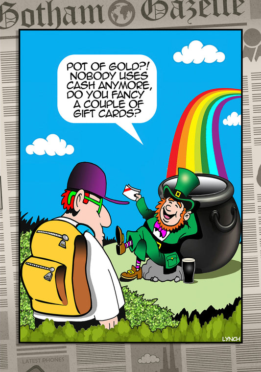 Mark Lynch Rainbow Pot Of Gold Leprechaun Gift Card Funny Birthday Greeting Card 5x7 | 2227 | 260744
