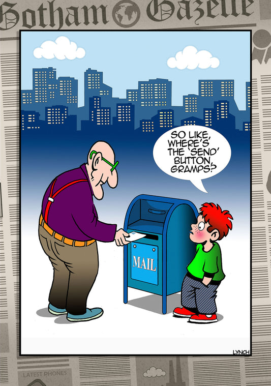 Mark Lynch Mail Post Box Grandfather Send Button Funny Birthday Greeting Card 5x7 | 2228 | 260745