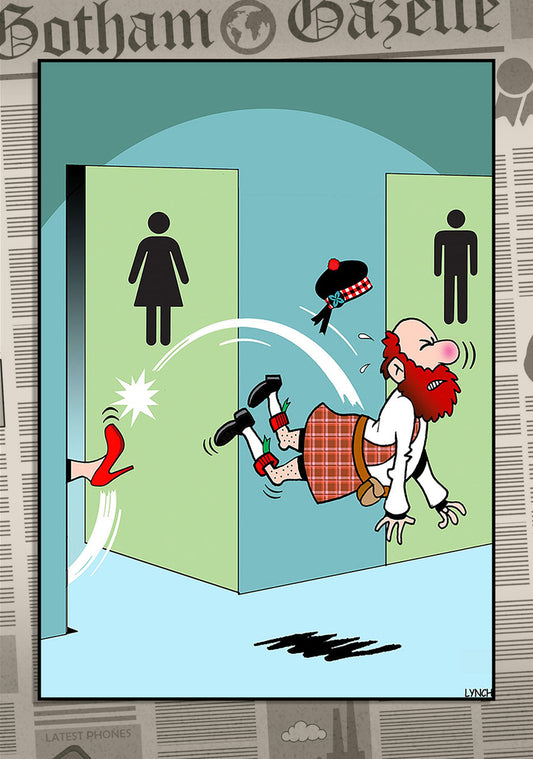 Mark Lynch Man Wearing Kilt Kicked Out Of Ladies Bathroom Funny Birthday Greeting Card 5x7 | 2236 | 260781