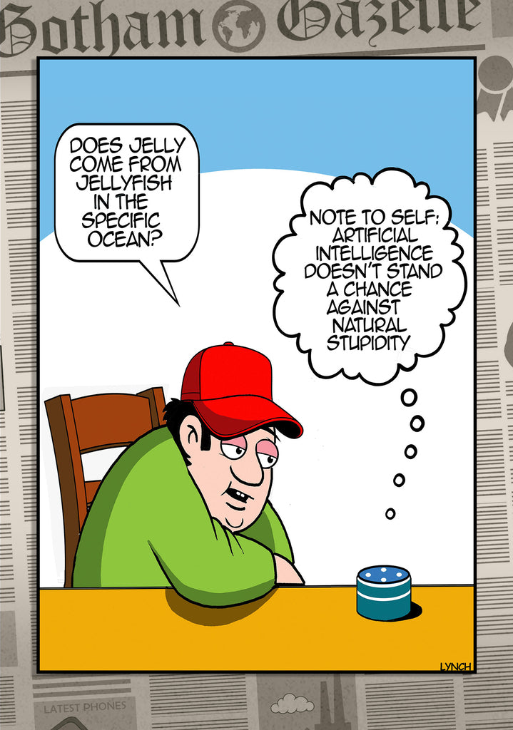 Mark Lynch Man Asking Jelly Question Artificial Intelligence Device Funny Birthday Greeting Card 5x7 | 2247 | 260792