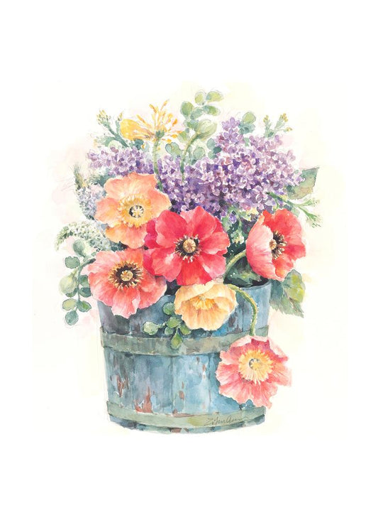 Carols Rose Garden Colorful Poppy Flower Bouquet Barrel Vase Watercolor Box of 10 Note Cards 4x5 H-POP023 | 1826-4x5 | 260927