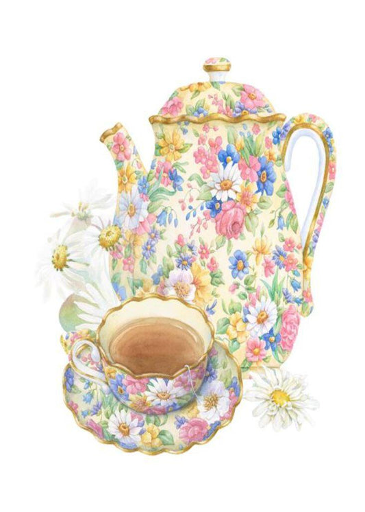 Carols Rose Garden Daisy Teapot Set Flower Watercolor Box of 10 Note Cards 4x5 H-FOD109 | 1789-4x5 | 260940