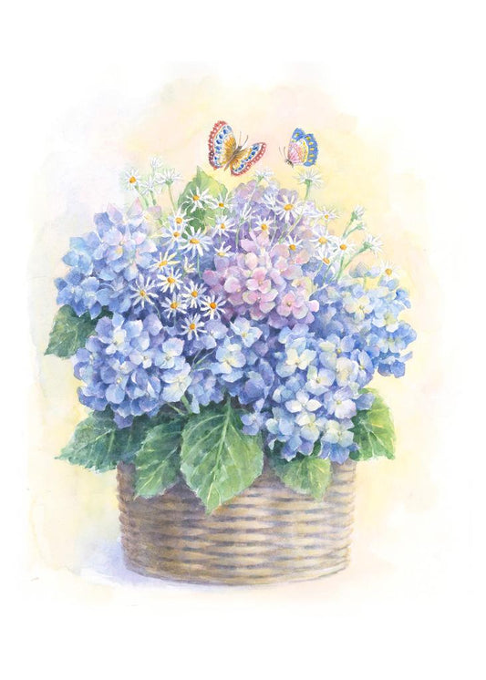 Carols Rose Garden Hydrangea Flower Basket Butterfly Watercolor Box of 10 Note Cards 4x5 H-HYD002 | 1804-4x5 | 261021