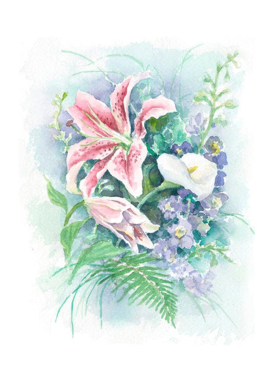 Carols Rose Garden Lily Flower Bouquet Watercolor Box of 10 Note Cards 4x5 H-LIL012 | 1806-4x5 | 261039