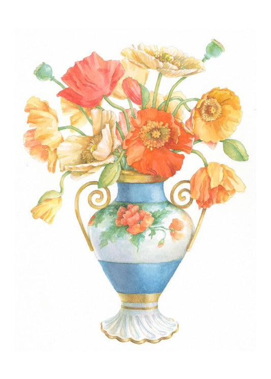 Carols Rose Garden Orange Yellow Poppy Flower Vase Watercolor Box of 10 Note Cards 4x5 H-POP003 | 1825-4x5 | 261040