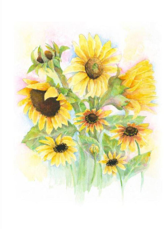 Carols Rose Garden Sunflower Field Yellow Flower Watercolor Box of 10 Note Cards 4x5 H-SUN018 | 1834-4x5 | 261070
