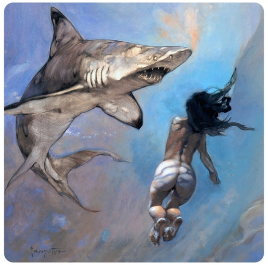 Frank Frazetta Requiem of a Shark Coaster Premium Drink Coaster Resin With Cork Backing 261788 1837 261788