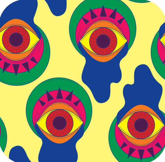 Trippy Drippy Hippie All Seeing Eye Yellow Premium Drink Coaster Resin With Cork Backing 261865 74850 261865