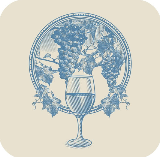 Vineyard Grapes And Wine Glass Circle Frame Bone Premium Drink Coaster Resin With Cork Backing 261878 74863 261878