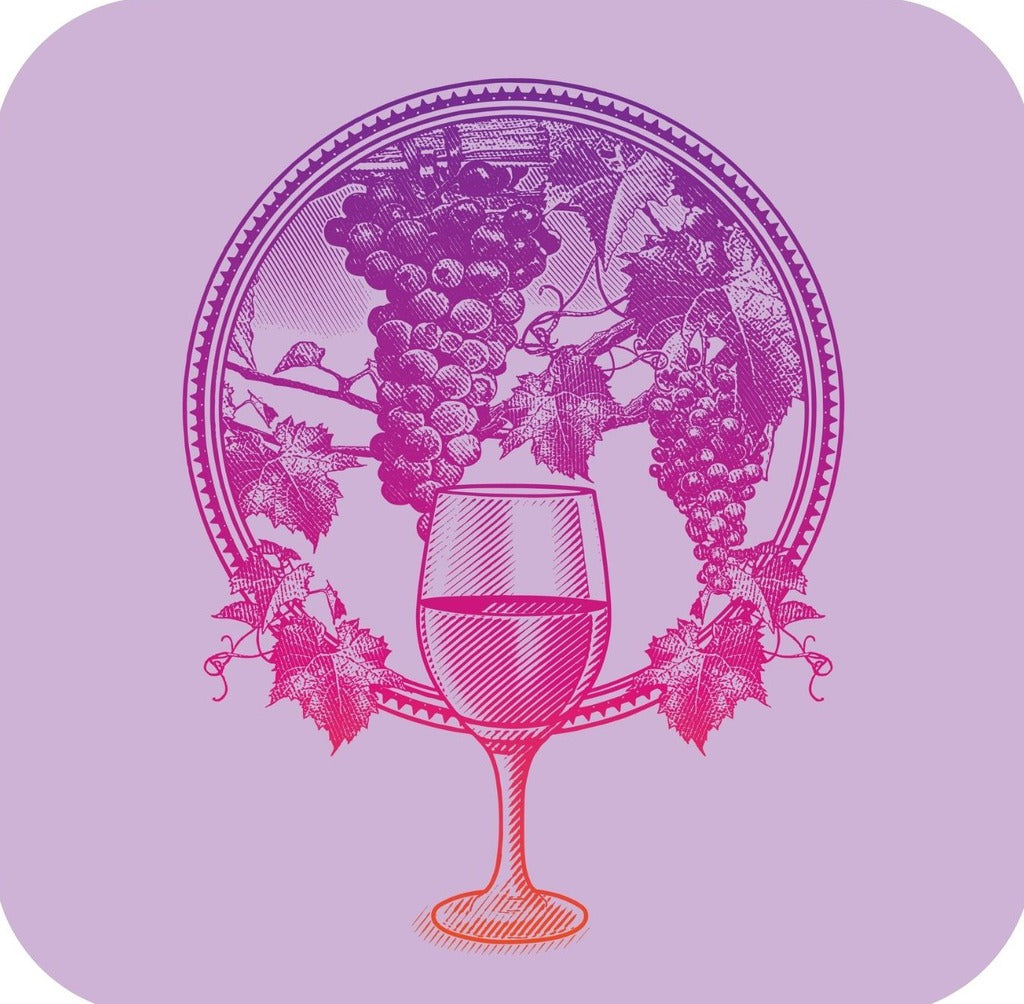 Vineyard Grapes And Wine Glass Circle Frame Lilac Premium Drink Coaster Resin With Cork Backing 261880 74865 261880