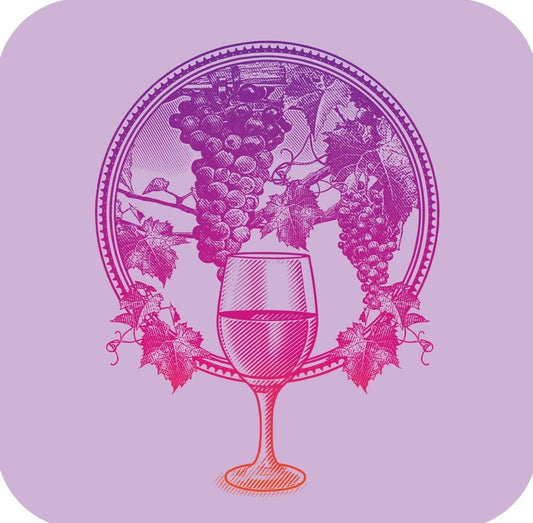 Vineyard Grapes And Wine Glass Circle Frame Lilac Premium Drink Coaster Resin With Cork Backing 261880 74865 261880