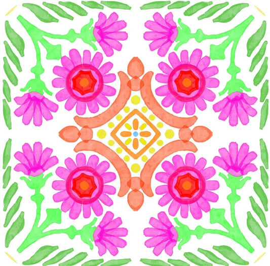 Watercolor Geometric Floral Pattern V2 Premium Drink Coaster Resin With Cork Backing 261885 74870 261885
