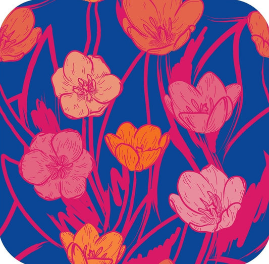 Wild And Bright 60s Psychedelic Tulips Floral Print Royal Premium Drink Coaster Resin With Cork Backing 261901 74886 261901