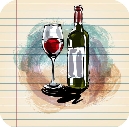 Wine Bottle And Glass Drawing On Ruled Paper Premium Drink Coaster Resin With Cork Backing 261904 74889 261904