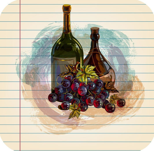 Wine Bottles And Grapes Drawing On Ruled Paper Premium Drink Coaster Resin With Cork Backing 261906 74891 261906