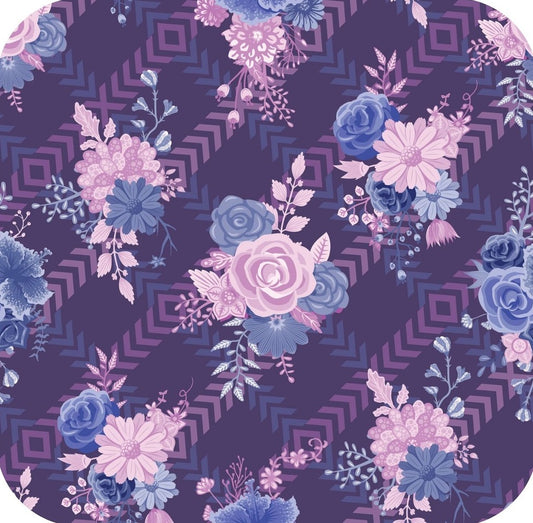 Purple And Pink Rose Print V1 Premium Drink Coaster Resin With Cork Backing 261917 74902 261917