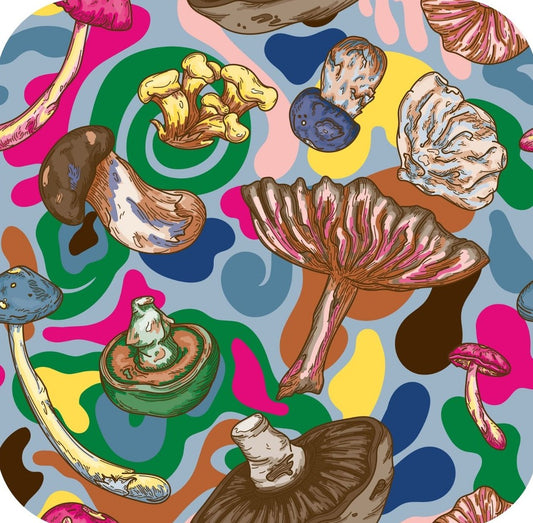 Psychedelic Forest Mushrooms With Brightly Colored Hippie Swirls Light Blue Premium Drink Coaster Resin With Cork Backing 261923 74908 261923