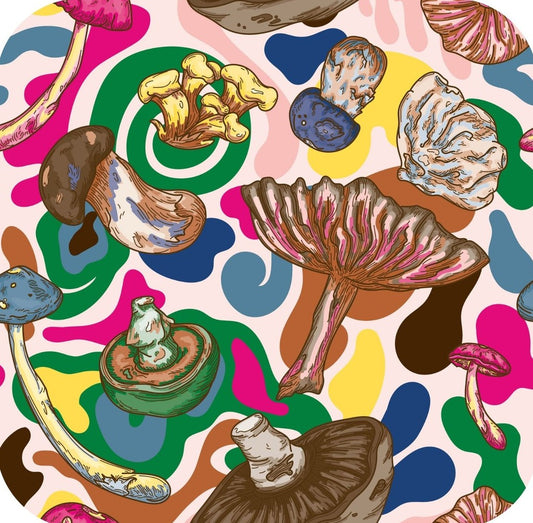 Psychedelic Forest Mushrooms With Brightly Colored Hippie Swirls Pale Pink Premium Drink Coaster Resin With Cork Backing 261926 74911 261926