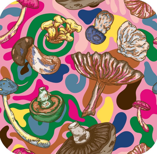 Psychedelic Forest Mushrooms With Brightly Colored Hippie Swirls Pink Premium Drink Coaster Resin With Cork Backing 261927 74912 261927