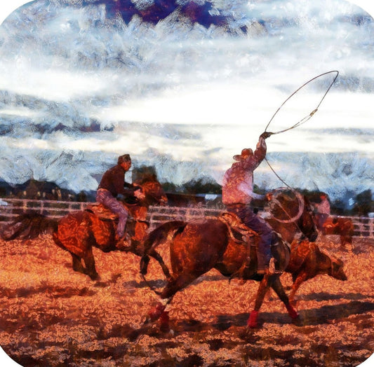 Ranch Life Cowboys And Horses Rodeo V4 Premium Drink Coaster Resin With Cork Backing 261944 74929 261944