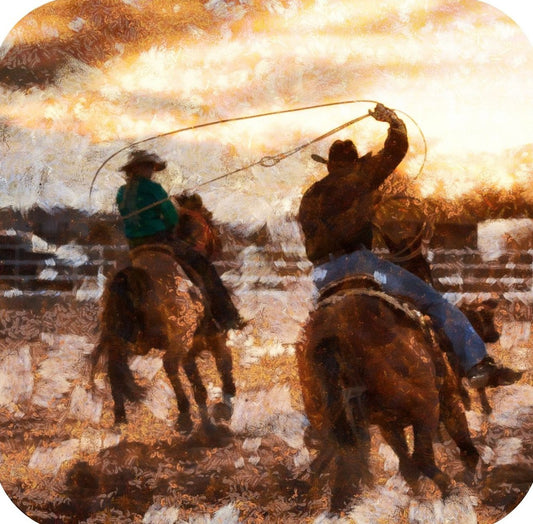 Ranch Life Cowboys And Horses Rodeo V5 Premium Drink Coaster Resin With Cork Backing 261945 74930 261945