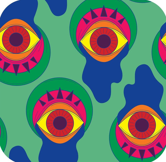 Trippy Drippy Hippie All Seeing Eye Green Premium Drink Coaster Resin With Cork Backing 261957 74942 261957
