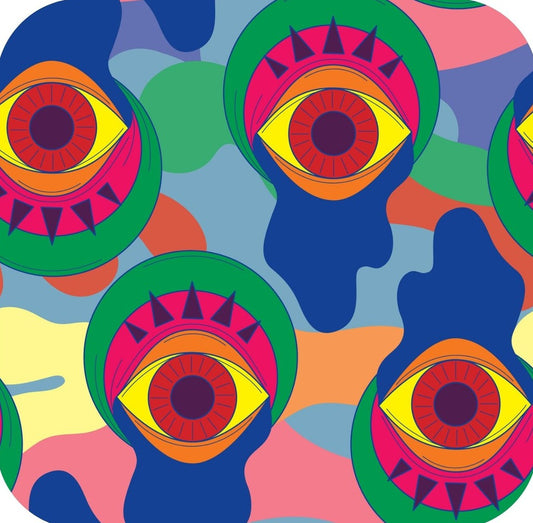 Trippy Drippy Hippie All Seeing Eye Pastel Camo Premium Drink Coaster Resin With Cork Backing 261958 74943 261958