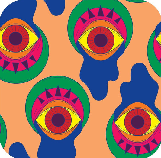 Trippy Drippy Hippie All Seeing Eye Sherbert Premium Drink Coaster Resin With Cork Backing 261959 74944 261959