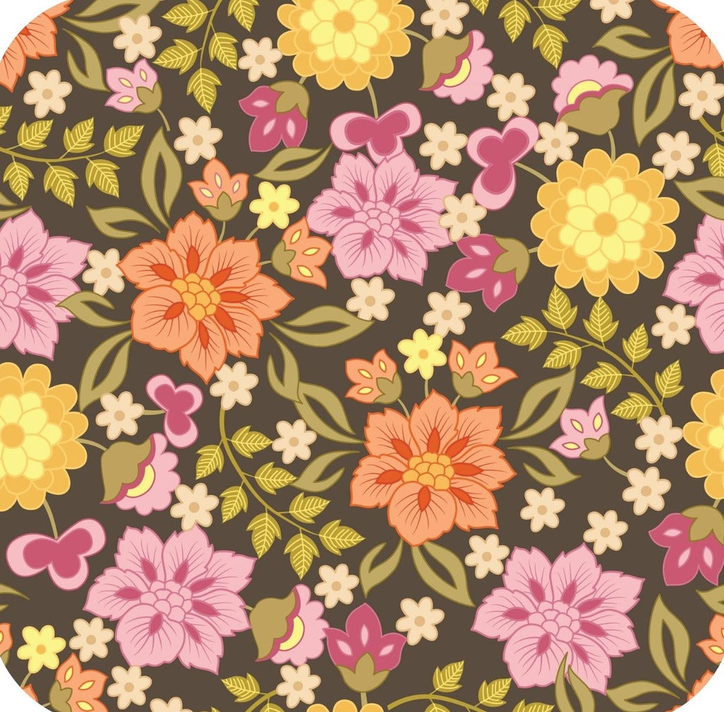 BOHO Bohemian Floral Flower Pattern Brown Pink and Orange Premium Drink Coaster Resin With Cork Backing 261961 74946 261961