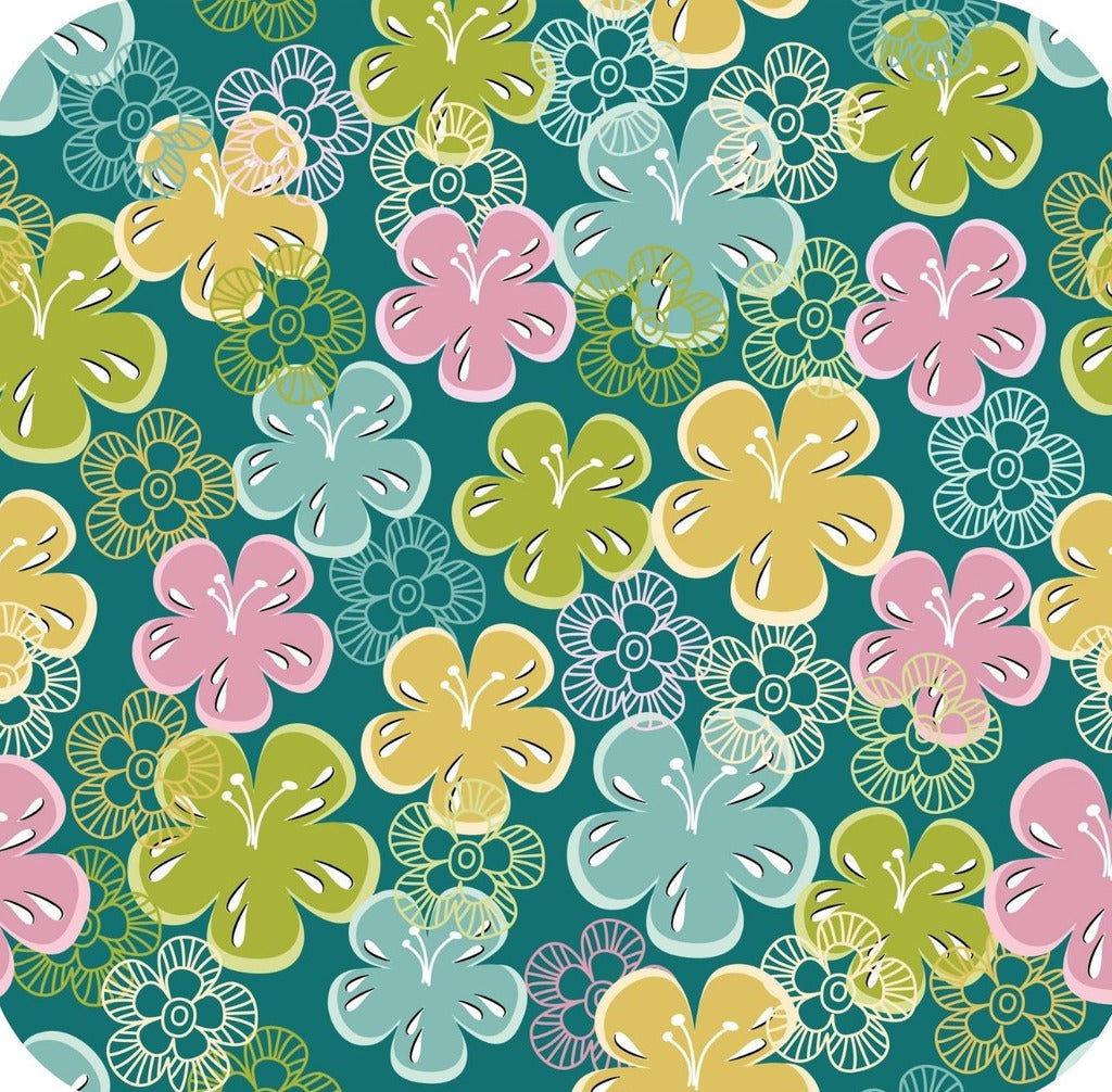 BOHO Bohemian Floral Flower Pattern Teal, Pink And Yellow Premium Drink Coaster Resin With Cork Backing 261964 74949 261964