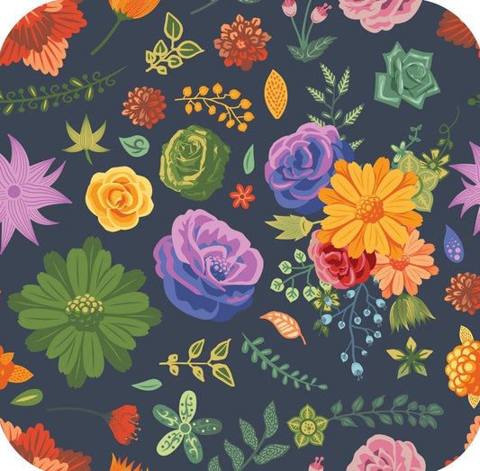 Brightly Colored Floral Pattern With Navy Ground V2 Premium Drink Coaster Resin With Cork Backing 261965 74950 261965