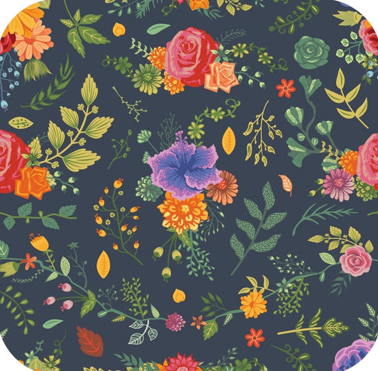 Brightly Colored Floral Pattern With Navy Ground V5 Premium Drink Coaster Resin With Cork Backing 261968 74953 261968