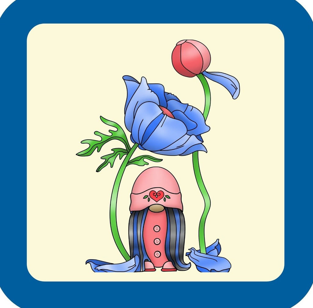 Gnome With Blue And Pink Flowers Premium Drink Coaster Resin With Cork Backing 261974 74959 261974