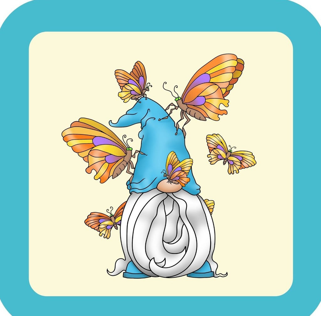 Gnome Surrounded By Butterflies Premium Drink Coaster Resin With Cork Backing 261975 74960 261975