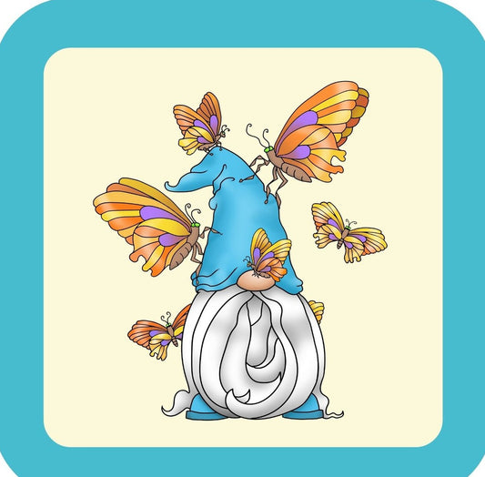Gnome Surrounded By Butterflies Premium Drink Coaster Resin With Cork Backing 261975 74960 261975