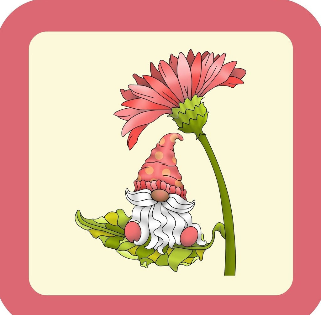 Gnome Sitting On Pink Dahlia Leaf  Premium Drink Coaster Resin With Cork Backing 261977 74962 261977