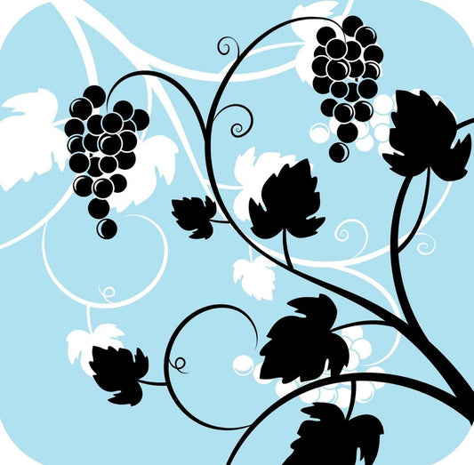 Grapes And Wine Pattern In Light Blue Black And Black V6 Premium Drink Coaster Resin With Cork Backing 261988 74973 261988