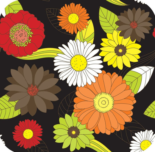Groovy Retro 1970s Daisies Floral Black Premium Drink Coaster Resin With Cork Backing 261990 74975 261990