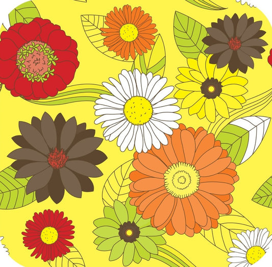 Groovy Retro 1970s Daisies Floral Yellow Premium Drink Coaster Resin With Cork Backing 261994 74979 261994