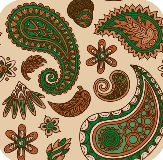 Hippie Paisley Green And Brown Premium Drink Coaster Resin With Cork Backing 261998 74983 261998