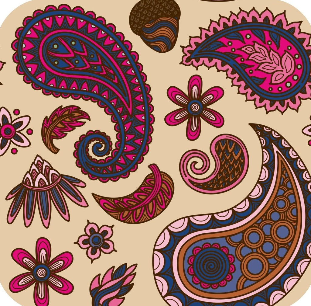 Hippie Paisley Navy And Fuchsia Premium Drink Coaster Resin With Cork Backing 261999 74984 261999