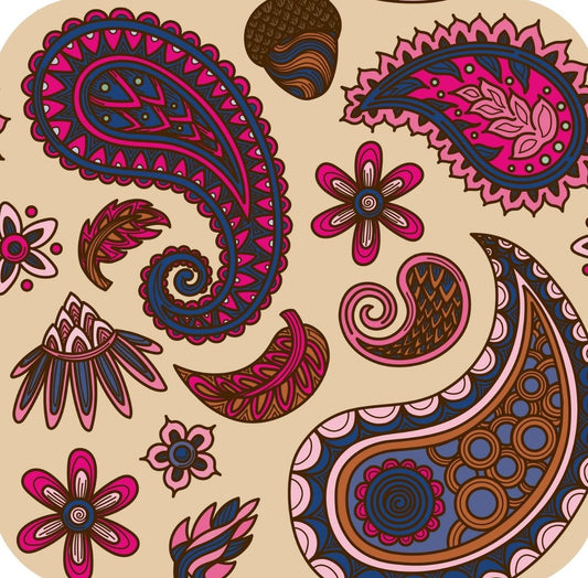 Hippie Paisley Navy And Fuchsia Premium Drink Coaster Resin With Cork Backing 261999 74984 261999