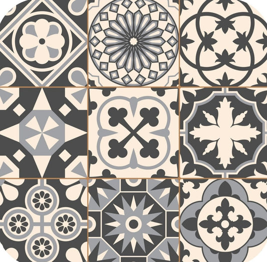 Vintage Antique Grey V6 Mosaic Moroccan Pattern Premium Drink Coaster Resin With Cork Backing 262041 75026 262041