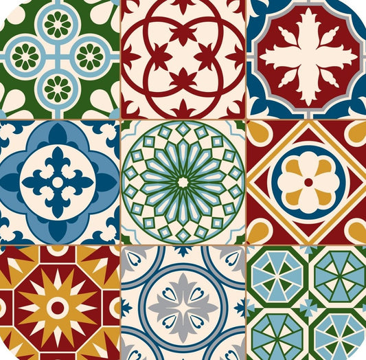 Vintage Antique Multi Color V6 Mosaic Moroccan Pattern Premium Drink Coaster Resin With Cork Backing 262047 75032 262047