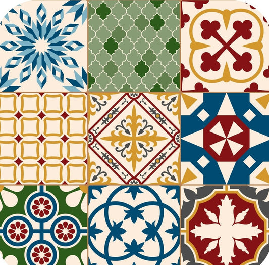 Vintage Antique Multi Color V1 Mosaic Moroccan Pattern Premium Drink Coaster Resin With Cork Backing 262052 75037 262052