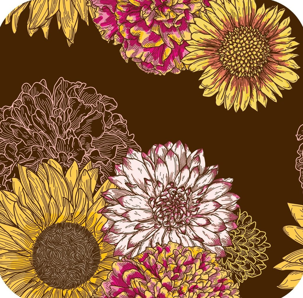 Autumn Floral Sunflowers Mums Brown Premium Drink Coaster Resin With Cork Backing 262054 75039 262054