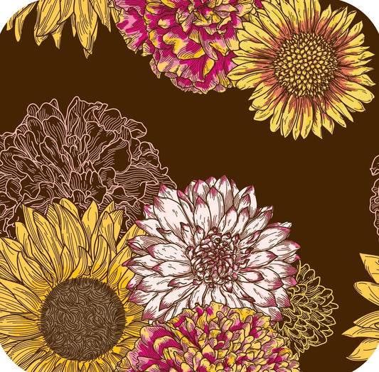 Autumn Floral Sunflowers Mums Brown Premium Drink Coaster Resin With Cork Backing 262054 75039 262054