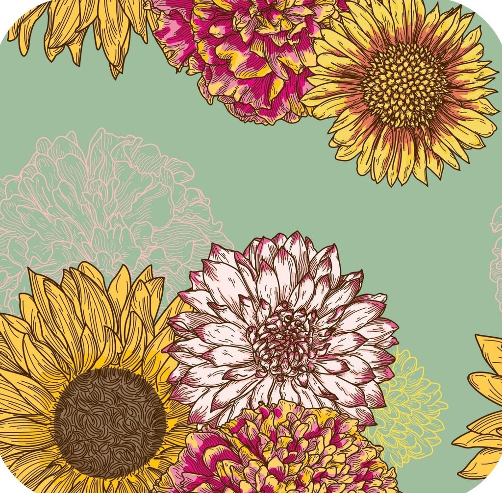 Autumn Floral Sunflowers Mums Mint Green Premium Drink Coaster Resin With Cork Backing 262056 75041 262056