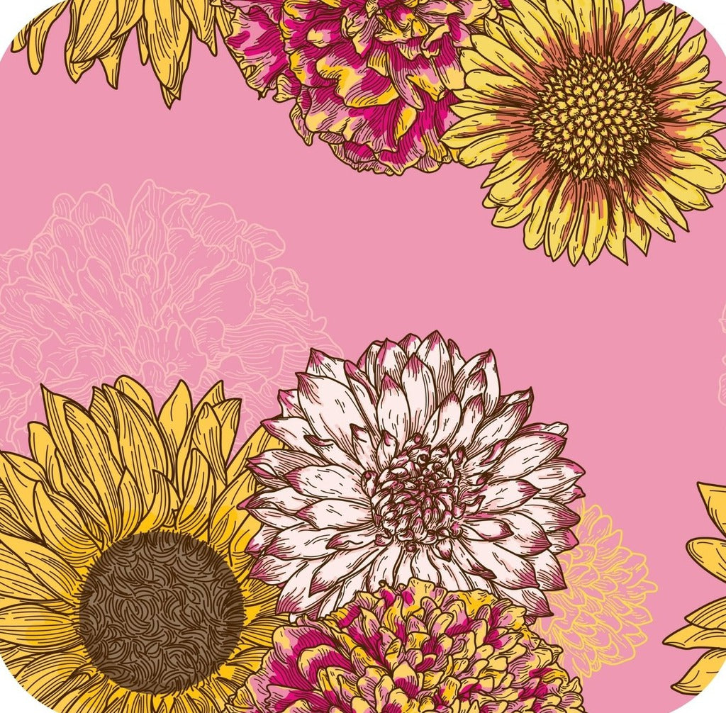 Autumn Floral Sunflowers Mums  Pink  Premium Drink Coaster Resin With Cork Backing 262057 75042 262057