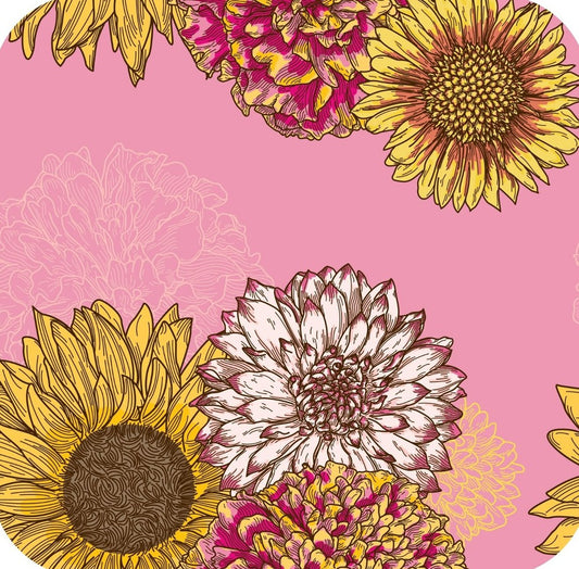 Autumn Floral Sunflowers Mums  Pink  Premium Drink Coaster Resin With Cork Backing 262057 75042 262057